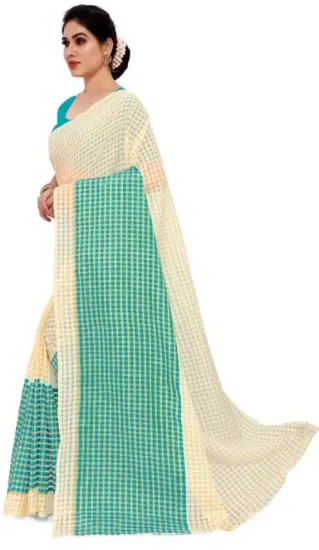 Picture of Checkered Daily Wear Art Silk Saree (Light Blue, Cream)