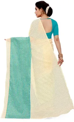 Picture of Checkered Daily Wear Art Silk Saree (Light Blue, Cream)