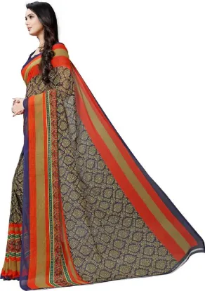 Picture of Paisley, Striped, Floral Print Daily Wear Georgette Saree (Dark Blue)