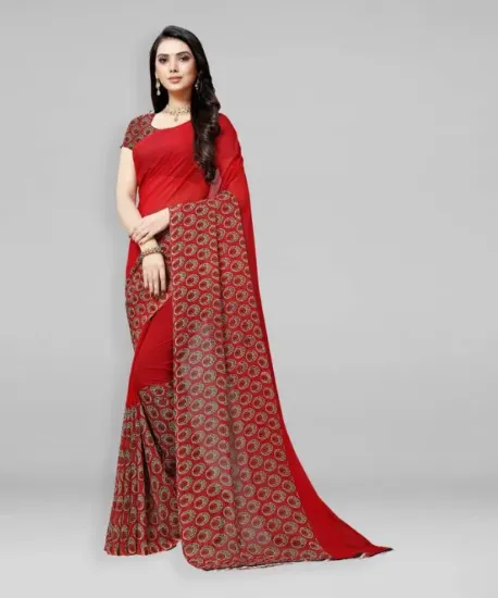 Picture of Printed, Paisley Daily Wear Georgette Saree (Red)