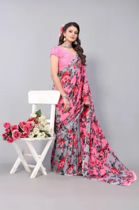 Picture of Floral Print Bollywood Georgette Saree (Pink)