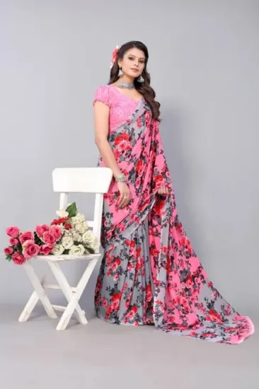 Picture of Floral Print Bollywood Georgette Saree (Pink)