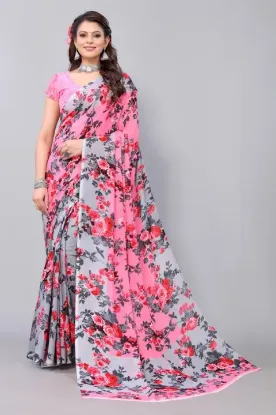 Picture of Floral Print Bollywood Georgette Saree (Pink)