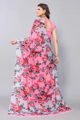 Picture of Floral Print Bollywood Georgette Saree (Pink)
