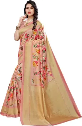 Picture of Printed Bollywood Silk Blend Saree (Pink, Beige)