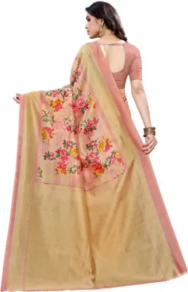 Picture of Printed Bollywood Silk Blend Saree (Pink, Beige)