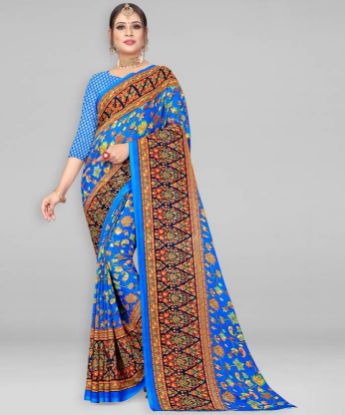 Picture of Printed Daily Wear Georgette Saree (Blue)