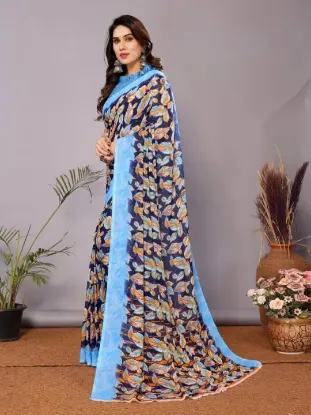 Picture of Printed Daily Wear Georgette Saree (Blue)