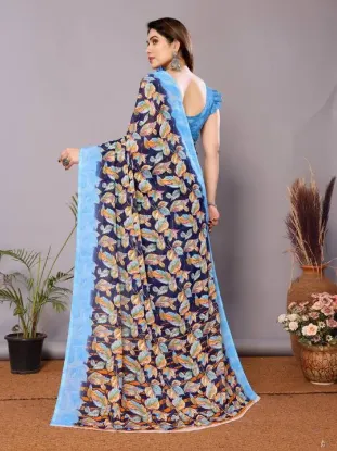 Picture of Printed Daily Wear Georgette Saree (Blue)