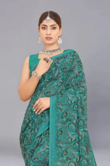 Picture of Printed Daily Wear Georgette Saree (Green)