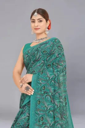 Picture of Printed Daily Wear Georgette Saree (Green)