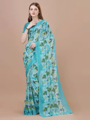 Picture of Floral Print, Printed Daily Wear Georgette Saree (Dark Green)