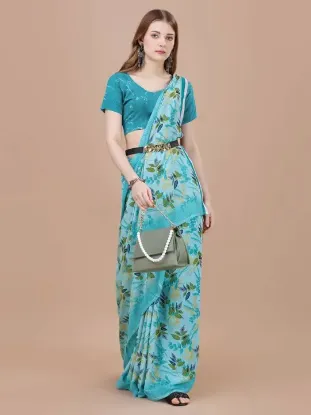 Picture of Floral Print, Printed Daily Wear Georgette Saree (Dark Green)