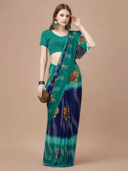 Picture of Floral Print, Printed Daily Wear Georgette Saree (Dark Green)