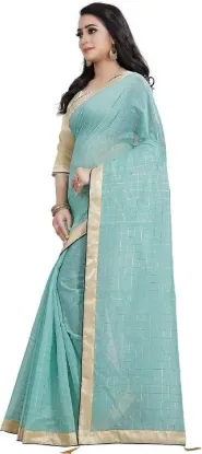 Picture of Checkered Chanderi Cotton Silk Saree (Blue)