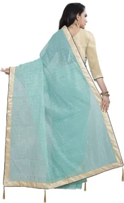 Picture of Checkered Chanderi Cotton Silk Saree (Blue)