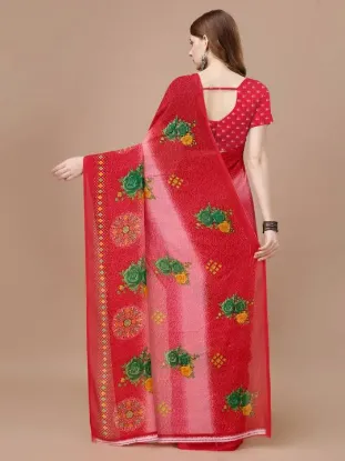 Picture of Floral Print, Printed Daily Wear Georgette Saree (Red)
