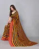 Picture of Striped, Printed Daily Wear Georgette Saree (Orange, Black)