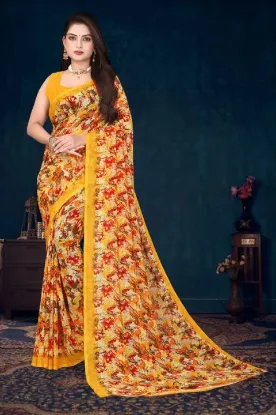Picture of Printed Daily Wear Georgette Saree (Yellow)