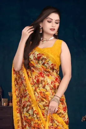 Picture of Printed Daily Wear Georgette Saree (Yellow)