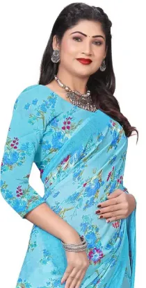 Picture of Floral Print Bollywood Georgette Saree (Light Blue)