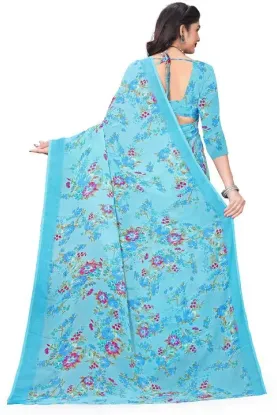 Picture of Floral Print Bollywood Georgette Saree (Light Blue)