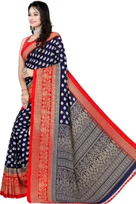 Picture of Printed Daily Wear Georgette Saree (Dark Blue, Red)
