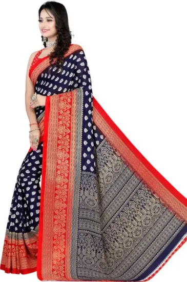 Picture of Printed Daily Wear Georgette Saree (Dark Blue, Red)