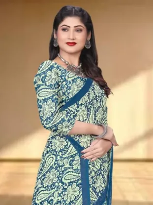 Picture of Floral Print Daily Wear Georgette Saree (Green)