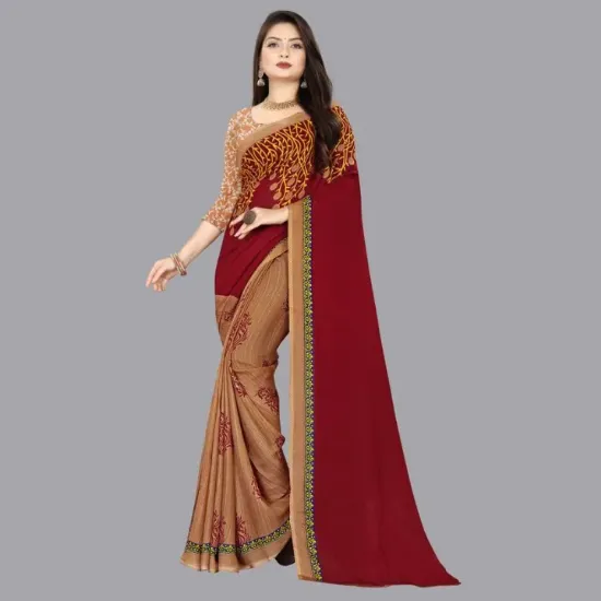 Picture of Floral Print Daily Wear Georgette Saree (Beige)