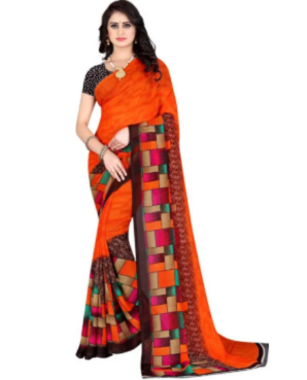 Picture of Printed Daily Wear Georgette Saree (Orange)