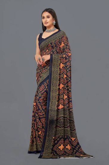 Picture of Printed Bandhani Georgette Saree (Dark Blue)