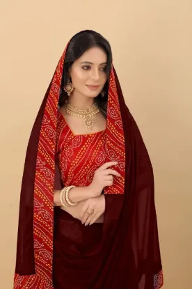 Picture of Printed Daily Wear Lycra Blend Saree (Brown)