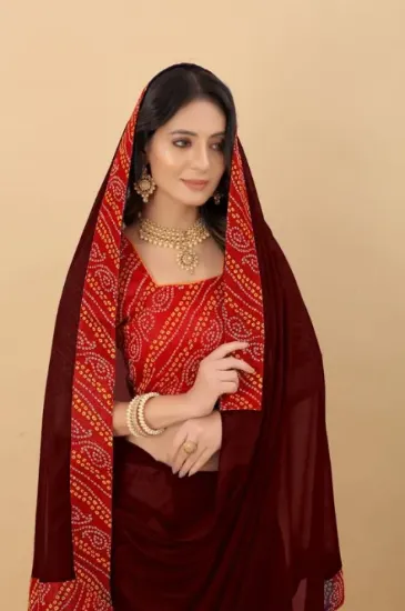 Picture of Printed Daily Wear Lycra Blend Saree (Brown)