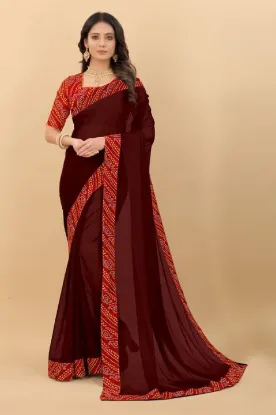 Picture of Printed Daily Wear Lycra Blend Saree (Brown)