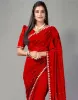 Picture of Solid/Plain, Woven, Embellished, Embroidered Daily Wear Lycra Blend Saree (Red)