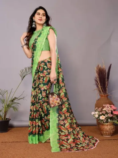 Picture of Printed Daily Wear Georgette Saree (Green)