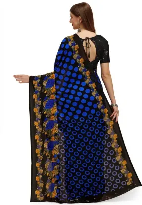 Picture of Floral Print Bollywood Georgette Saree (Blue)