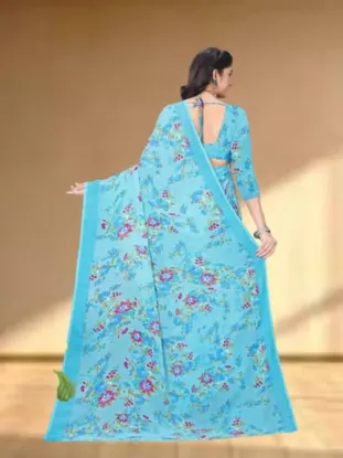 Picture of Floral Print Daily Wear Georgette Saree (Blue)