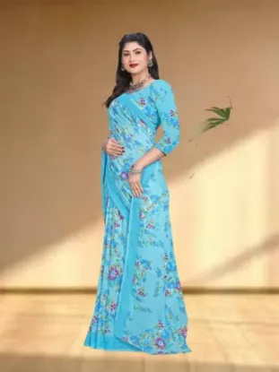 Picture of Floral Print Daily Wear Georgette Saree (Blue)