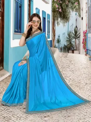 Picture of Bollywood Lycra Blend, Chiffon Saree (Light Blue)