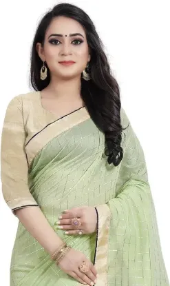 Picture of Checkered Chanderi Cotton Silk Saree (Light Green)