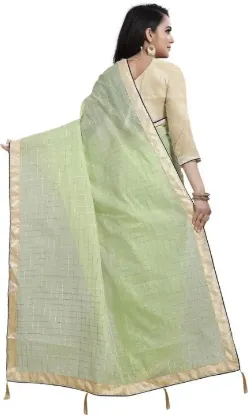 Picture of Checkered Chanderi Cotton Silk Saree (Light Green)