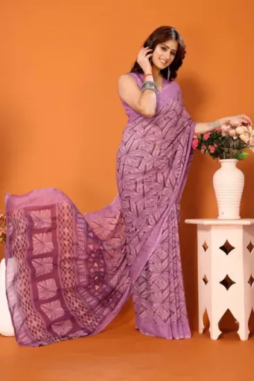 Picture of Dyed Daily Wear Georgette Saree (Purple)