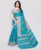 Picture of Printed Madhubani Cotton Silk Saree (Blue, Grey)