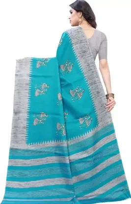 Picture of Printed Madhubani Cotton Silk Saree (Blue, Grey)
