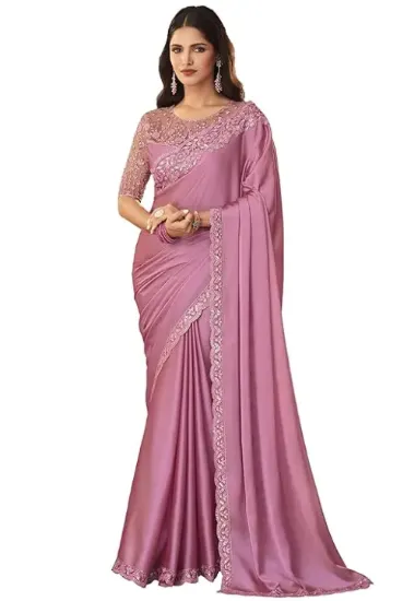 Picture of Women's Silk Embroidery Saree with Net Sequine work Blouse Piece