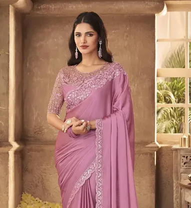 Picture of Women's Silk Embroidery Saree with Net Sequine work Blouse Piece