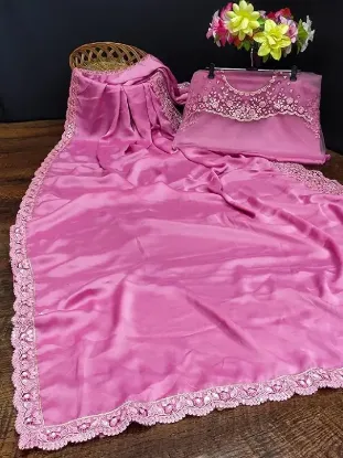 Picture of Women's Silk Embroidery Saree with Net Sequine work Blouse Piece