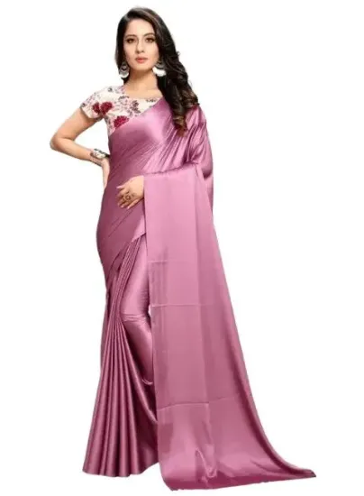 Picture of Silk Satin Silk Peach Saree With Blouse